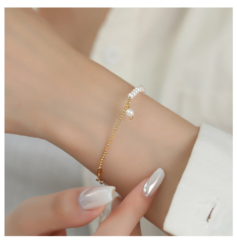 Minx - Sterling Silver Pearl Charm Link Chain Bracelet