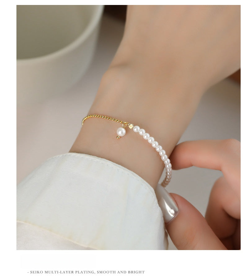 Minx - Sterling Silver Pearl Charm Link Chain Bracelet