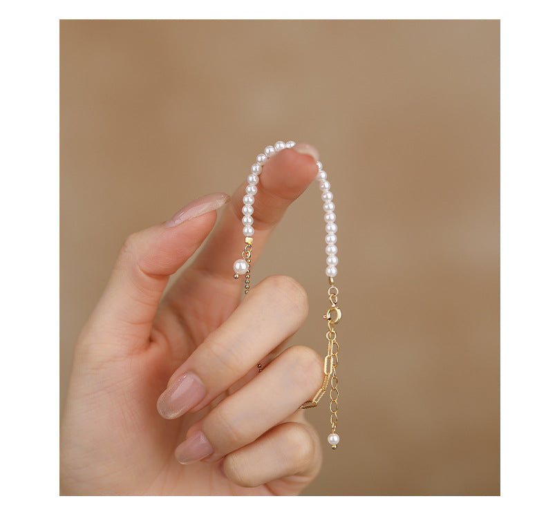 Minx - Sterling Silver Pearl Charm Link Chain Bracelet
