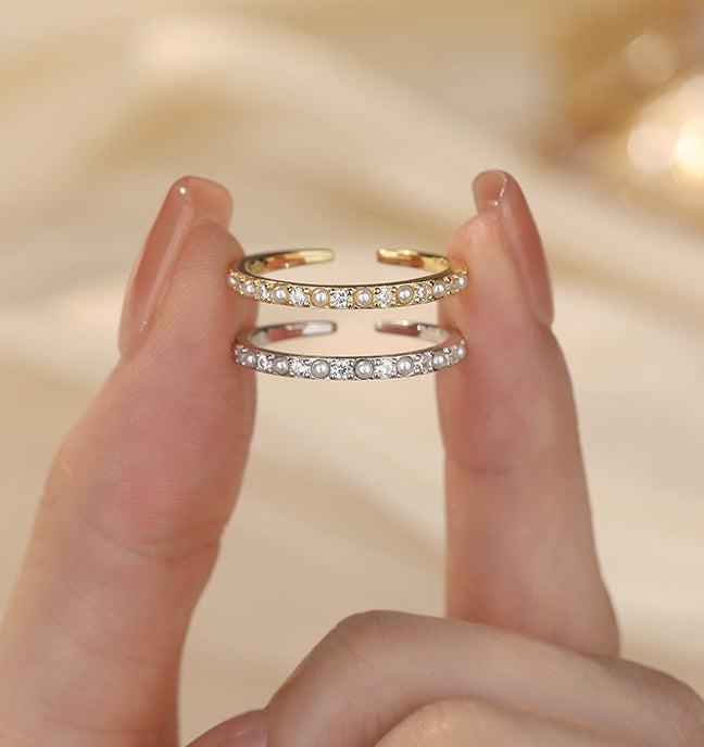 Raina - Sterling Silver adjustable pearl ring