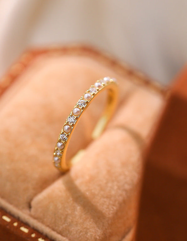 Raina - Sterling Silver adjustable pearl ring