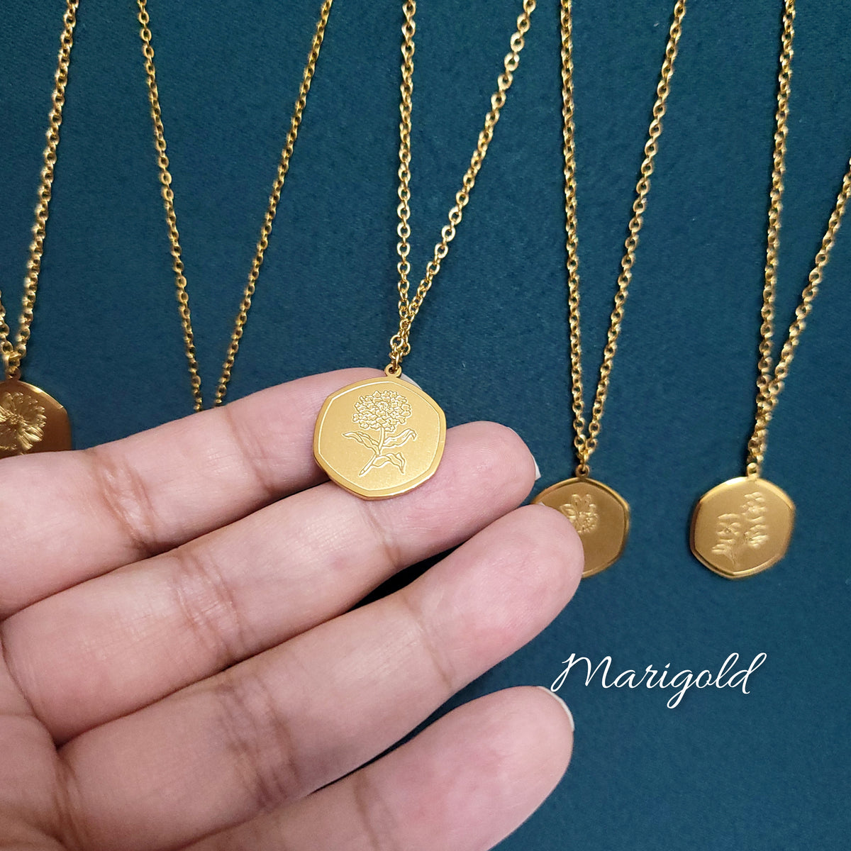 NORA MARIE - EXCLUSIVE - Hijab Queens - Meaningful Extra Long Scarf Hexagon pendant Necklace Jewellery - Floral Brushed Carved Design Birthday Graduation Gift - Blossom