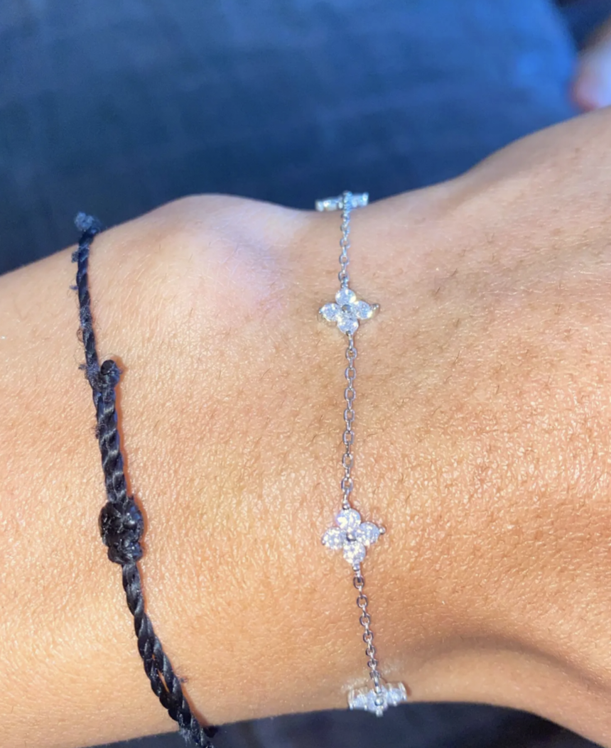 Aurora Sterling Silver 5 Flower Floral Cubic Zirconia Diamond Delicate Dainty Chain Bracelet