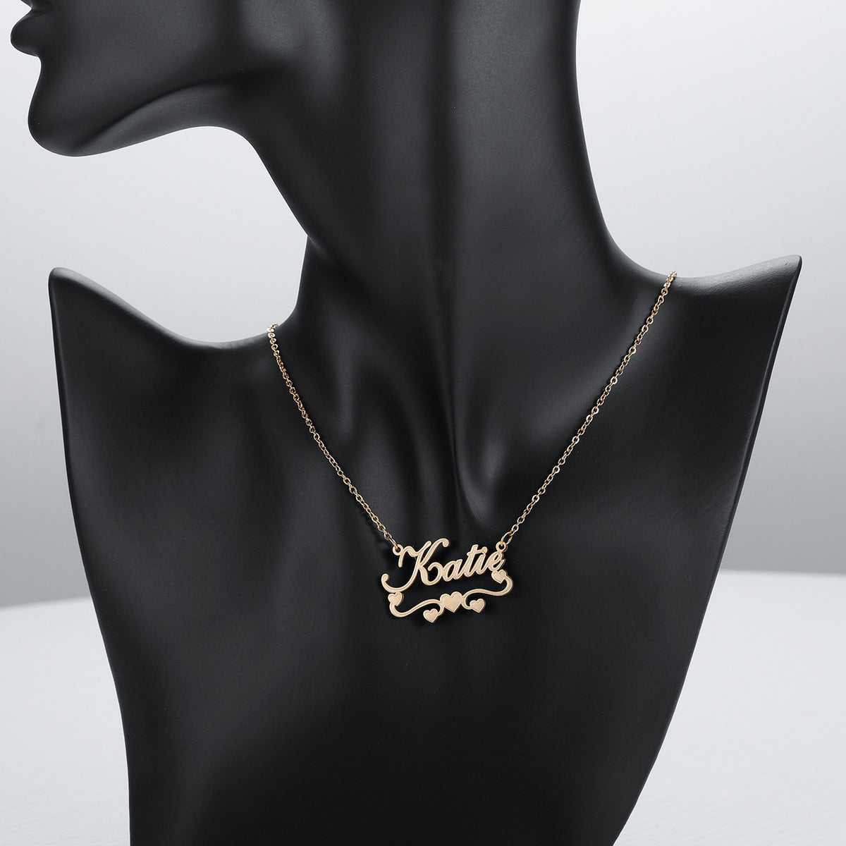 Personalised Single Name Necklace - Ribbon & Hearts Custom Cute Unique Jewellery Gift in Arabic or English - EZME