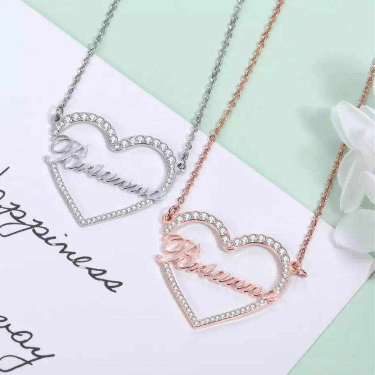 SOPHIA - Faux Diamond Heart Single Name Necklace - Gifts, custom made, Eid