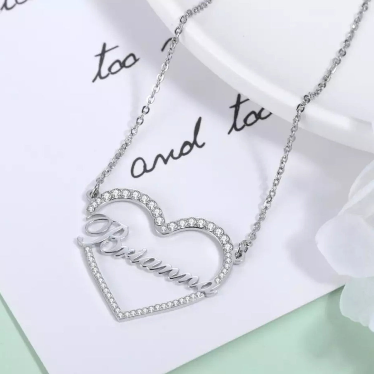 SOPHIA - Faux Diamond Heart Single Name Necklace - Gifts, custom made, Eid