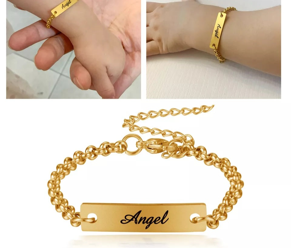 Personalised Baby & Kids Name Bracelet - Cute Bar Design Custom Engraving Children Jewellery - HUMAIRAH