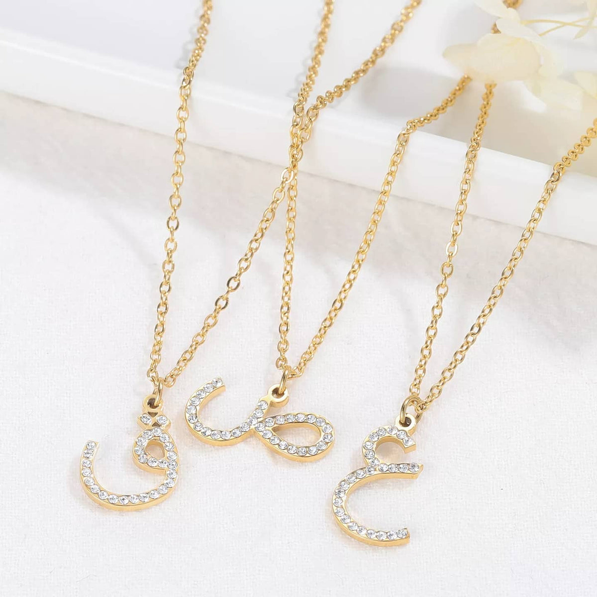 Your Arabic Faux Diamond Initial Necklace- Awal - Glitzy Inita Letter Alphabet Jewellery Gift - RANI