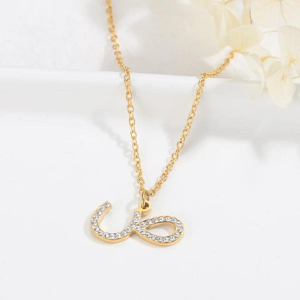 Your Arabic Faux Diamond Initial Necklace- Awal - Glitzy Inita Letter Alphabet Jewellery Gift - RANI