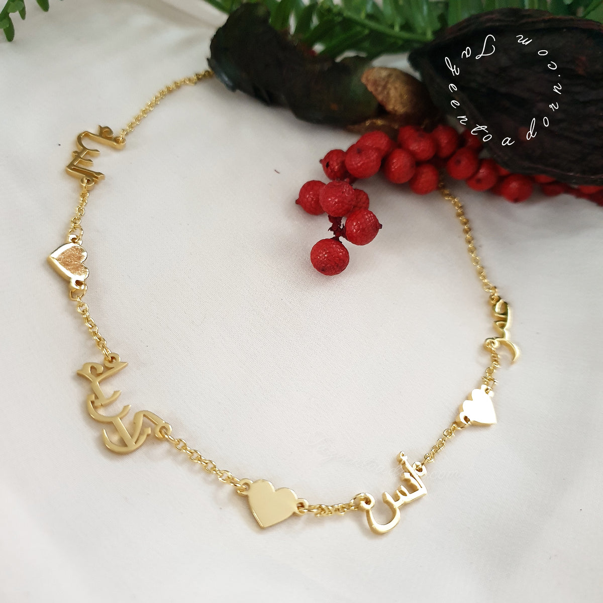 Personalised Custom Name Necklace with Hearts - Multiple Triple Name Family Gift Jewellery - PEARL