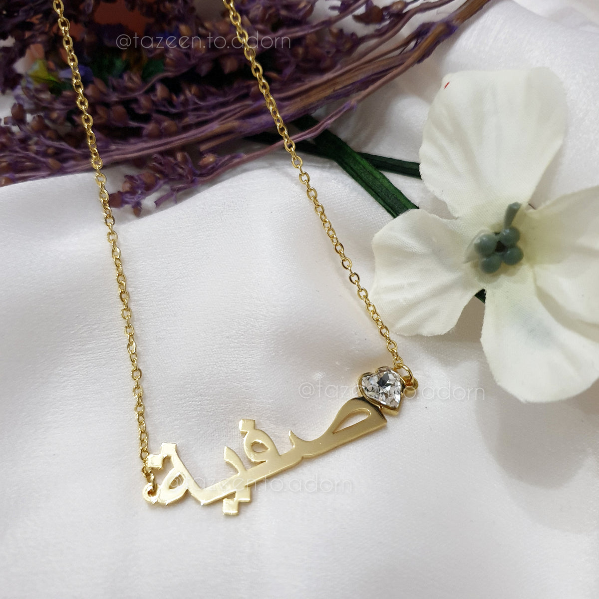 Personalised Custom Single Name necklace with Heart Birthstone - Adults Jewellery Gift Ladies Arabic English - AANAH