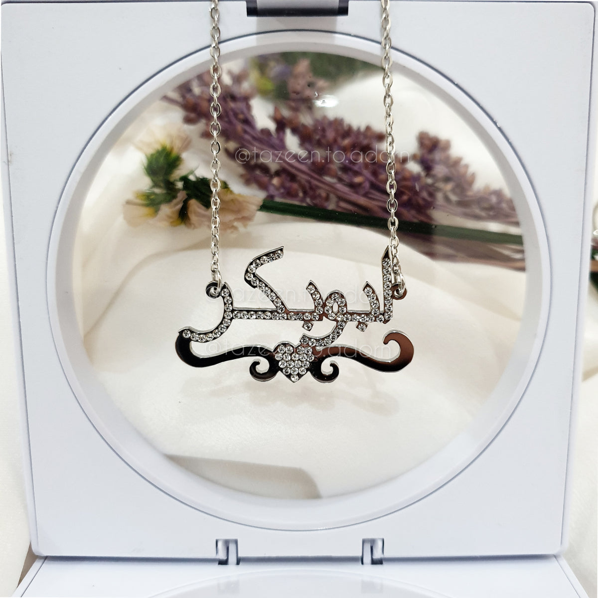 Personalised Custom Girls Diamante Name with Ribbon & Heart Necklace - Arabic English Jewellery Kid, Toddler Gifts - Baby to 14years - AISHA