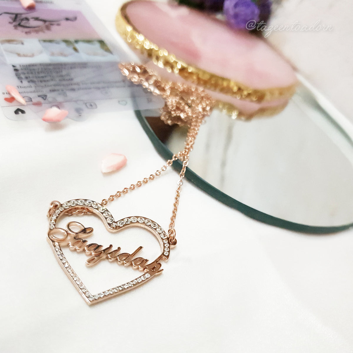 SOPHIA - Faux Diamond Heart Single Name Necklace - Gifts, custom made, Eid