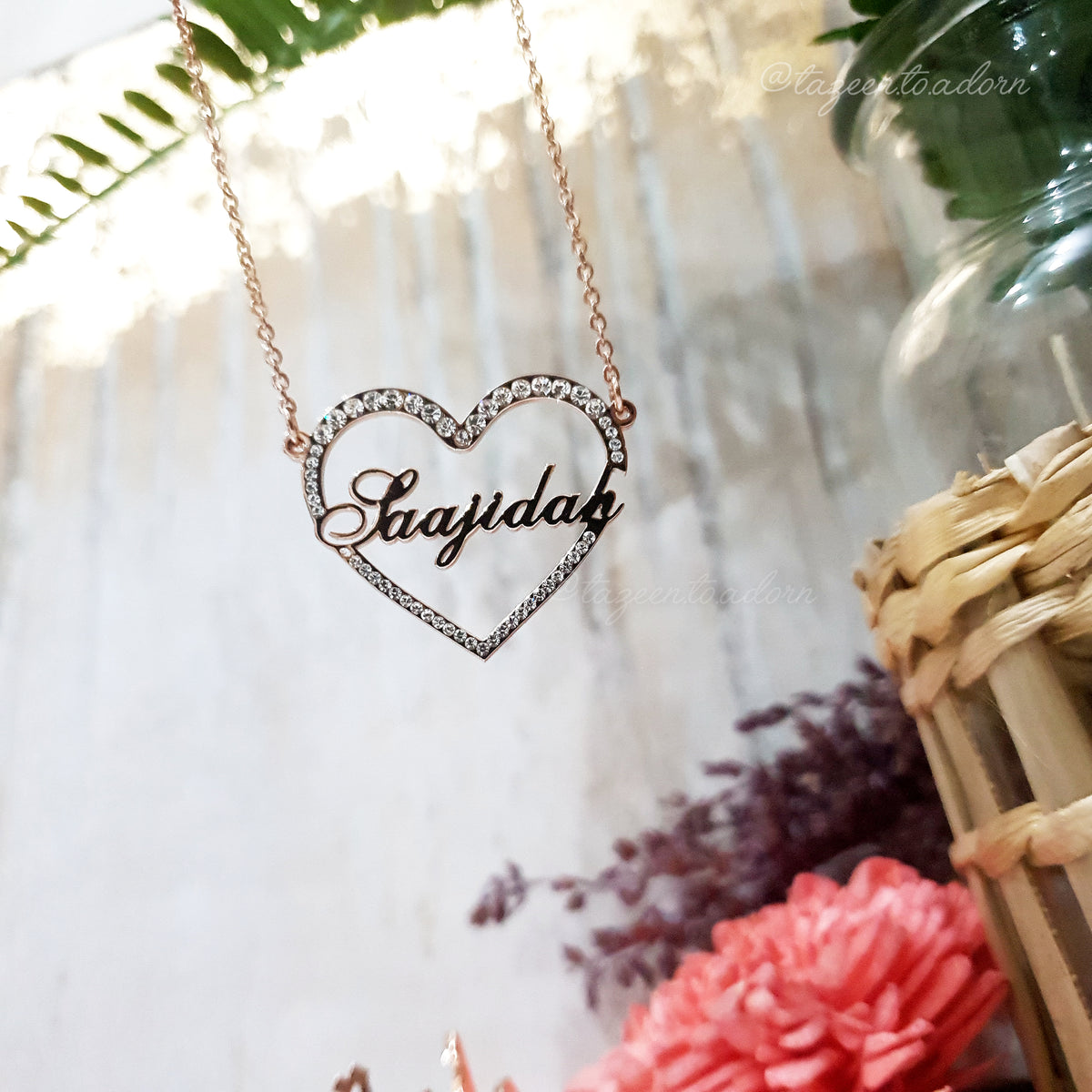 SOPHIA - Faux Diamond Heart Single Name Necklace - Gifts, custom made, Eid