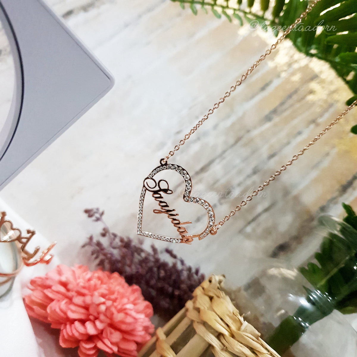 SOPHIA - Faux Diamond Heart Single Name Necklace - Gifts, custom made, Eid