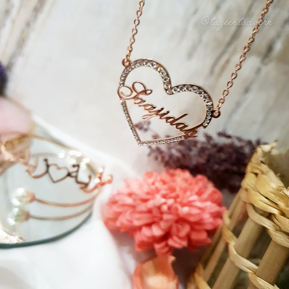 SOPHIA - Faux Diamond Heart Single Name Necklace - Gifts, custom made, Eid