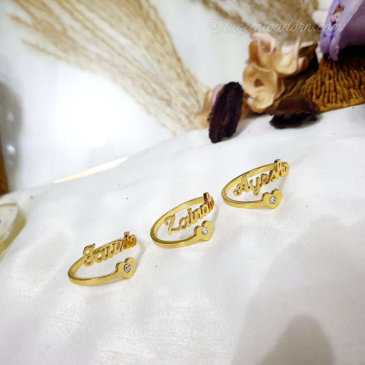 Stunning Personalised Single One Name Ring - Heart & Birthstone English or Arabic Jewellery - SABRINA