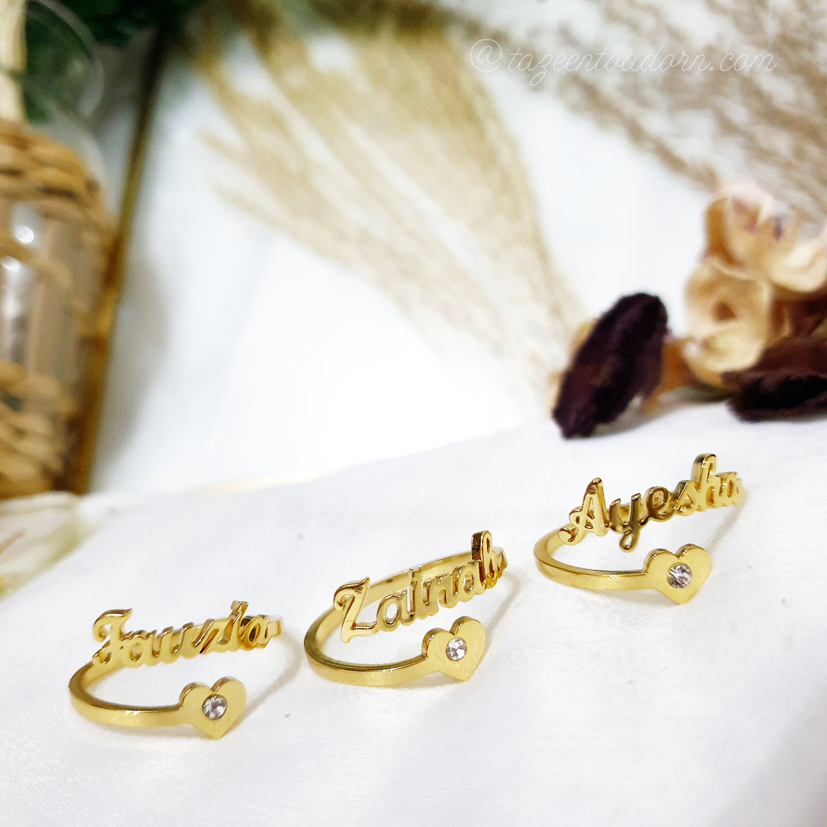 Stunning Personalised Single One Name Ring - Heart & Birthstone English or Arabic Jewellery - SABRINA