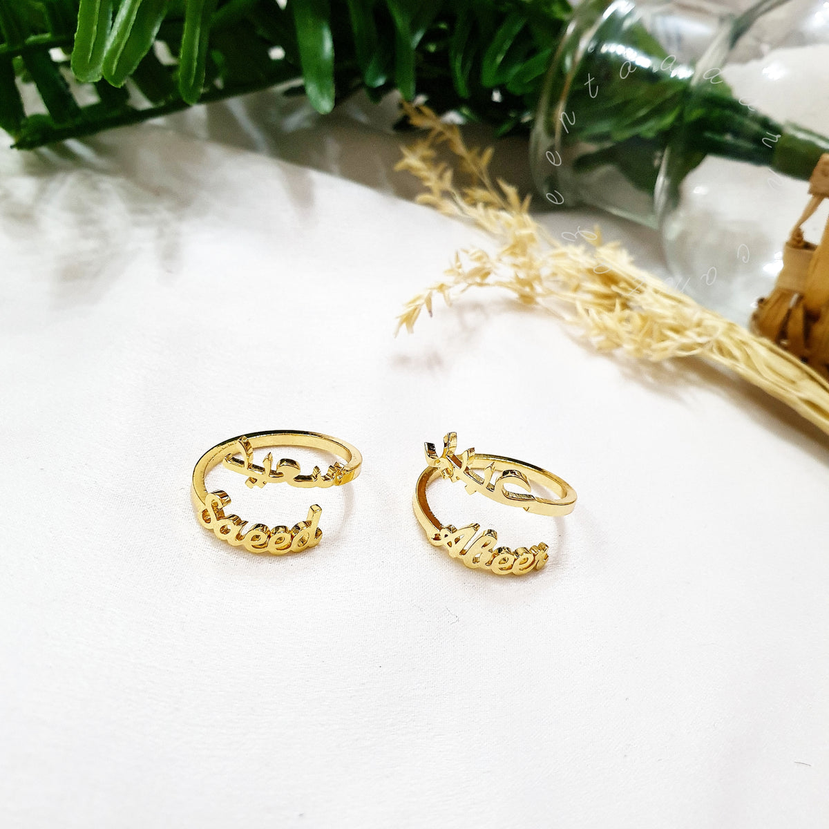 Personalised Custom Arabic & English Double Name Ring- Me, Myself and I - AMBER