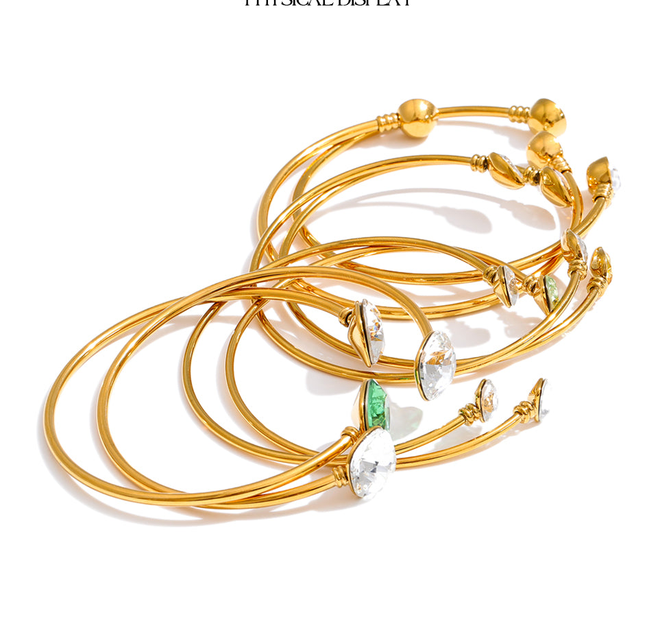 Maisy - Double stone open cuff gold luxury bangle