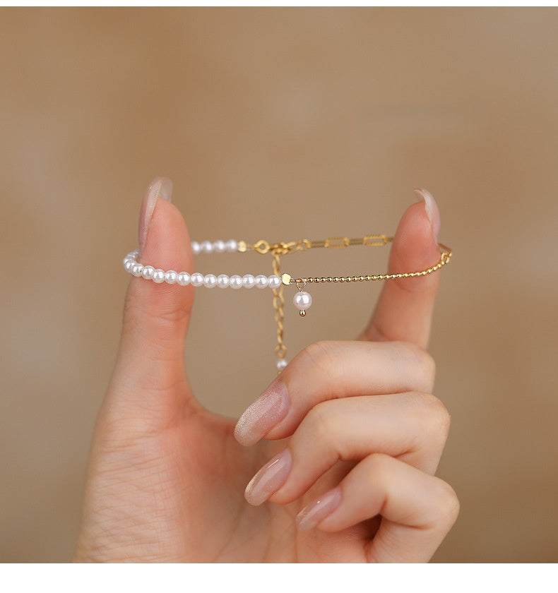 Minx  - Sterling Silver Pearl Charm Link Chain Bracelet