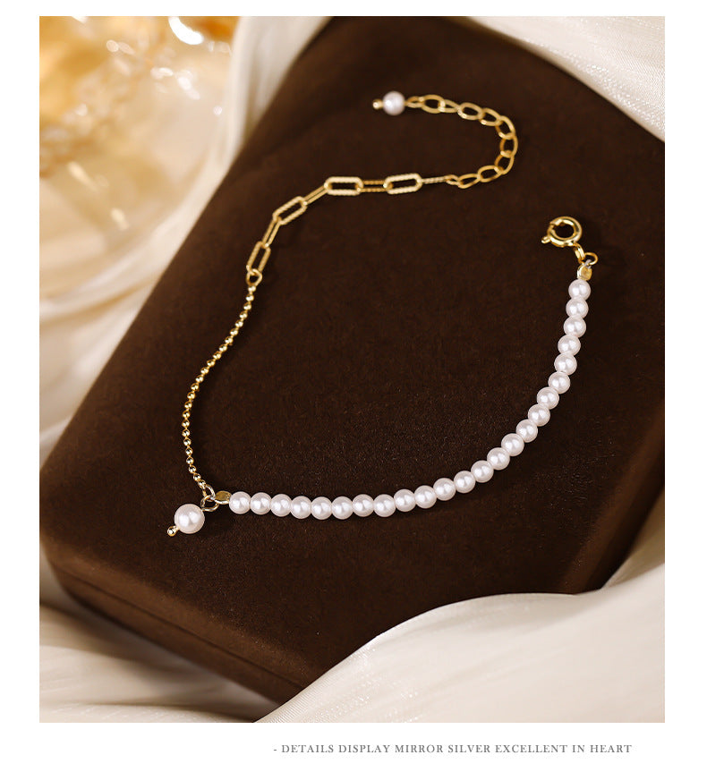 Minx  - Sterling Silver Pearl Charm Link Chain Bracelet