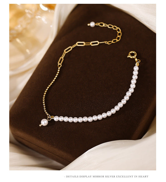 Minx  - Sterling Silver Pearl Charm Link Chain Bracelet