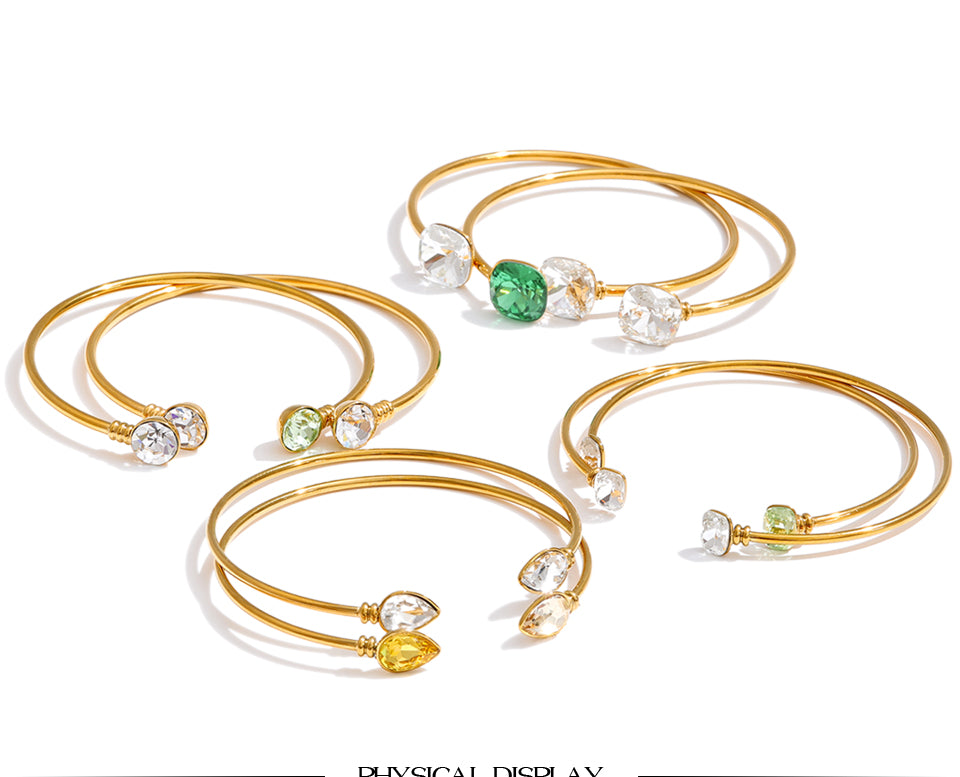 Maisy - Double stone open cuff gold luxury bangle