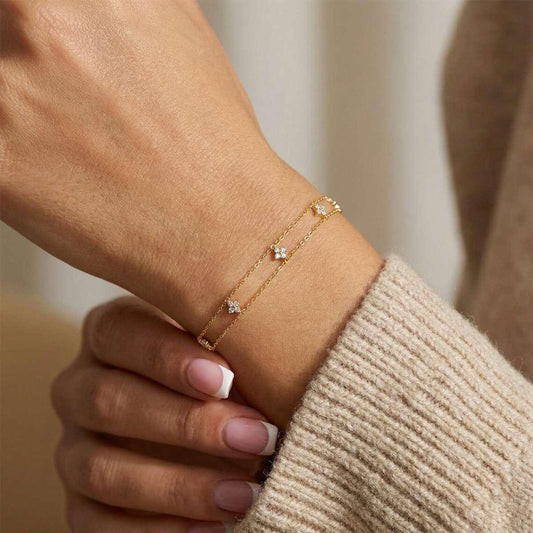 Aurora Layered petite 14cm+ Sterling Silver Layered Chain Cubic Zirconia Chain Bracelet