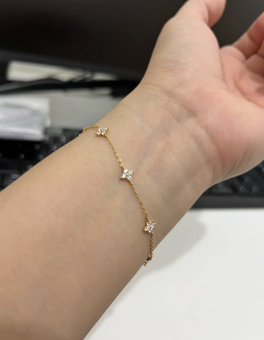 Aurora Sterling Silver 5 Flower Floral Cubic Zirconia Diamond Delicate Dainty Chain Bracelet