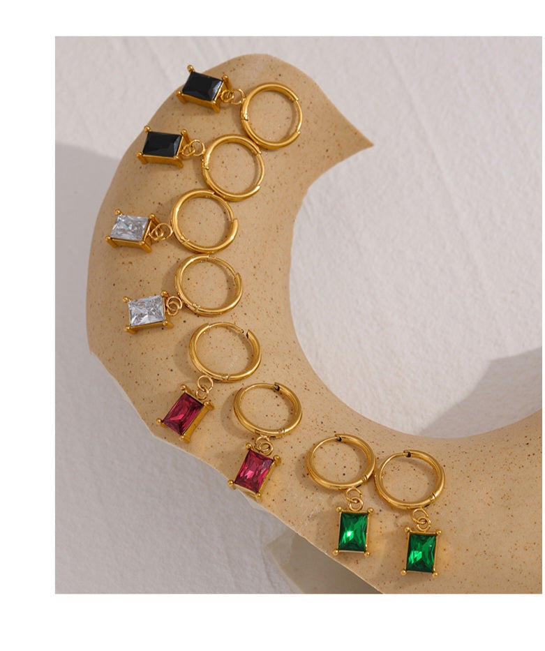 Ava - Luxury Rectangle drop earring Diamond Ear Candy Huggie Hoop Earrings