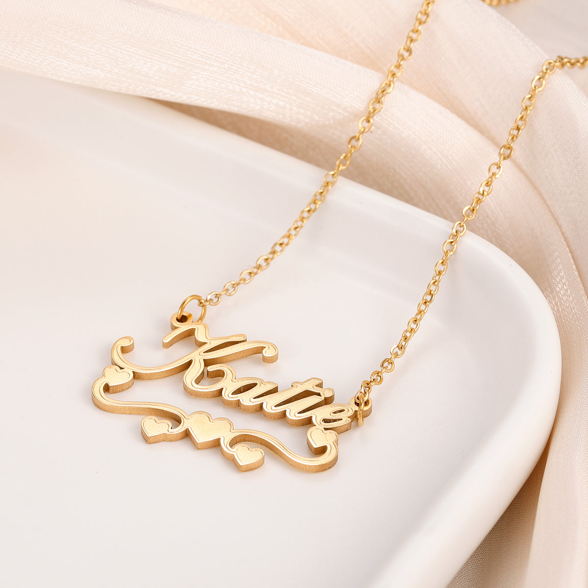 Personalised Single Name Necklace - Ribbon & Hearts Custom Cute Unique Jewellery Gift in Arabic or English -  EZME