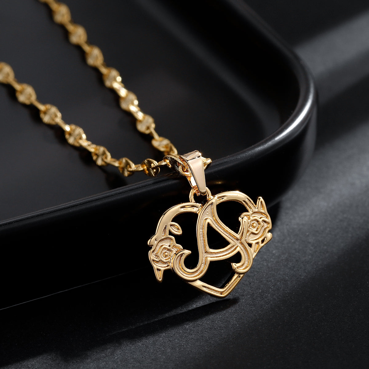 Personalised Letter Initial Necklace - Awal - English Alphabet Floral Rose Eternal Design Jewellery Gifts - HENNA