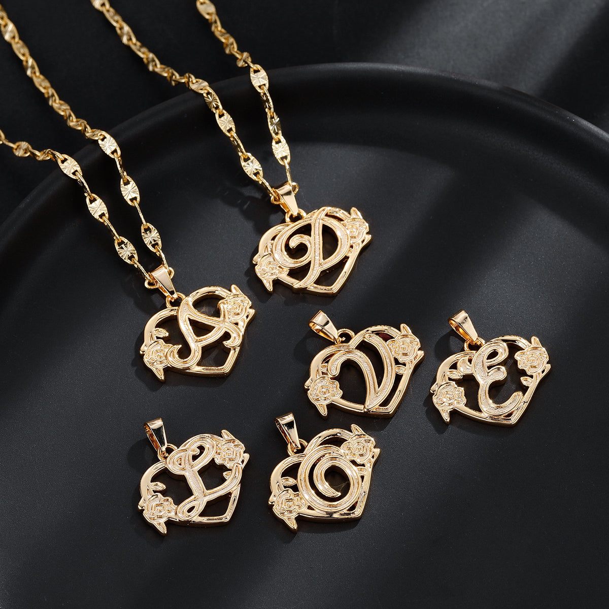Personalised Letter Initial Necklace - Awal - English Alphabet Floral Rose Eternal Design Jewellery Gifts - HENNA