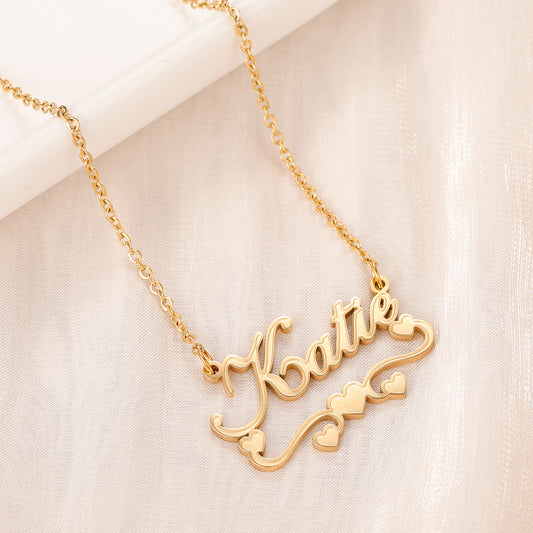 Personalised Single Name Necklace - Ribbon & Hearts Custom Cute Unique Jewellery Gift in Arabic or English -  EZME