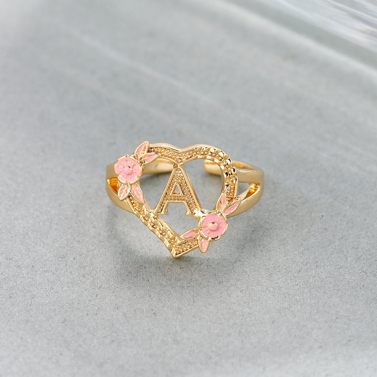 Personalised Letter Initial Ring - Awal - English Alphabet Enamel Eternal Rose Design Jewellery Gifts - ROSIE