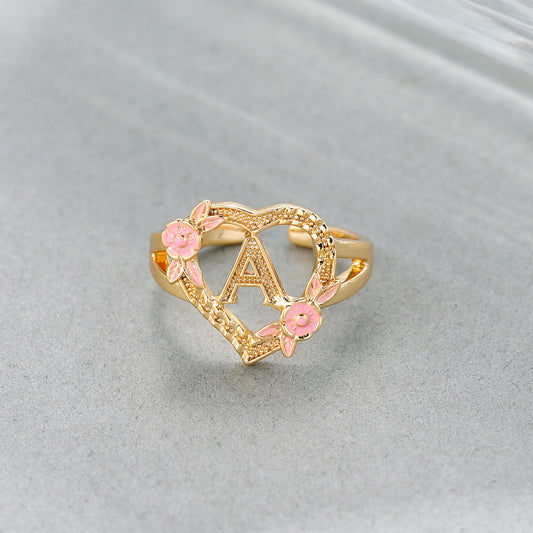 Personalised Letter Initial Ring - Awal - English Alphabet Enamel Eternal Rose Design Jewellery Gifts - ROSIE
