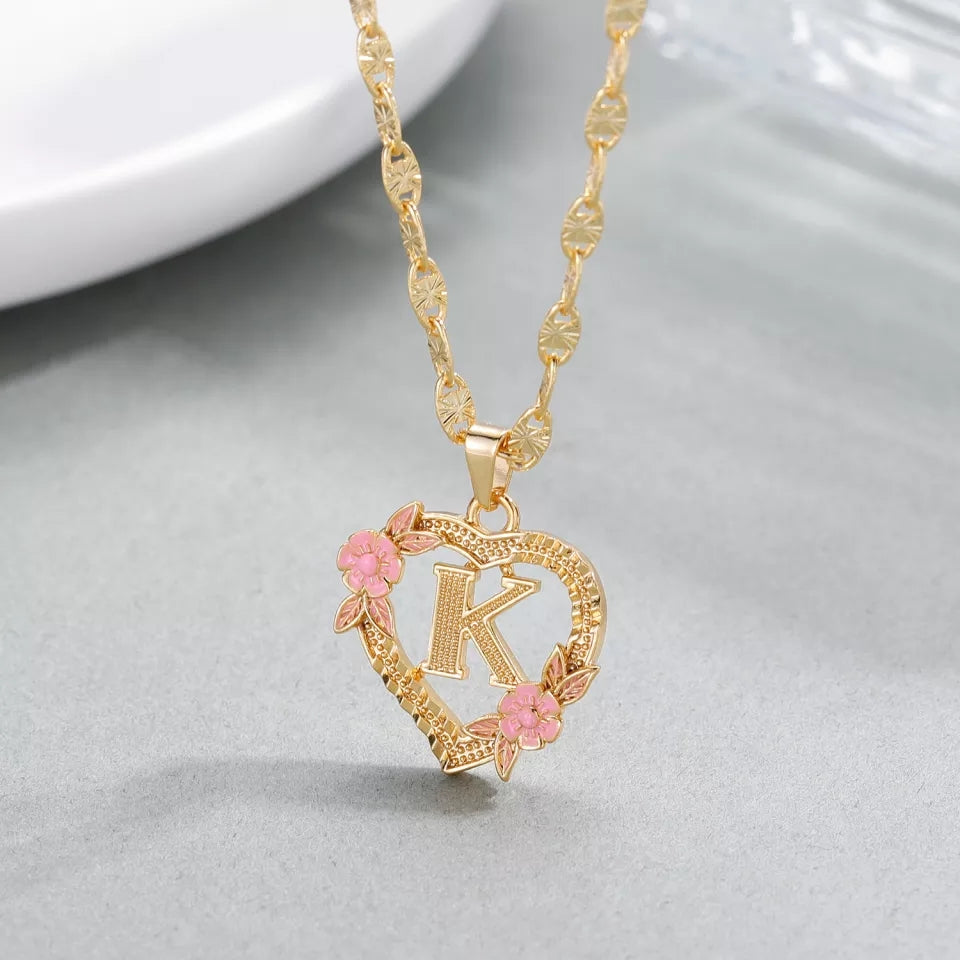 Personalised Letter Initial Necklace -  Awal - English Alphabet Enamel Eternal Rose Design Jewellery Gifts - ROSIE
