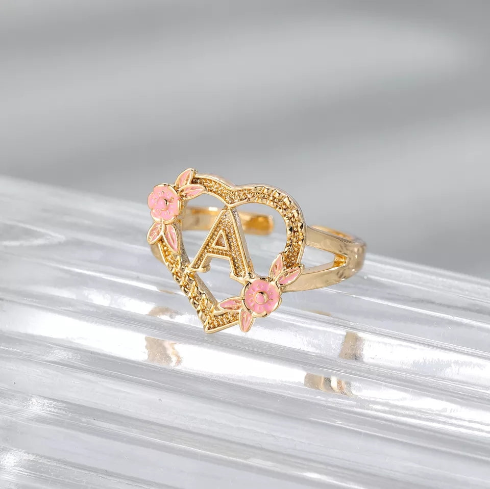 Personalised Letter Initial Ring - Awal - English Alphabet Enamel Eternal Rose Design Jewellery Gifts - ROSIE