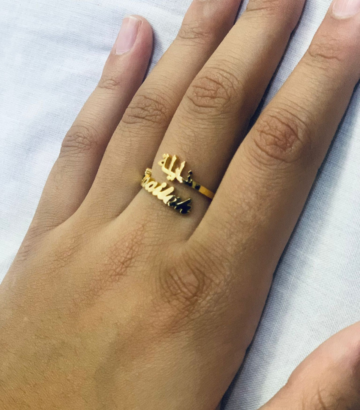 Personalised Custom Arabic & English Double Name Ring- Me, Myself and I - AMBER