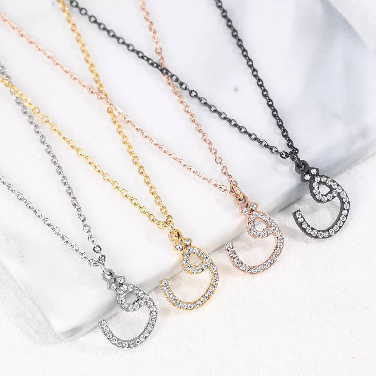 Your Arabic Faux Diamond Initial Necklace- Awal - Glitzy Inita Letter Alphabet Jewellery Gift - RANI