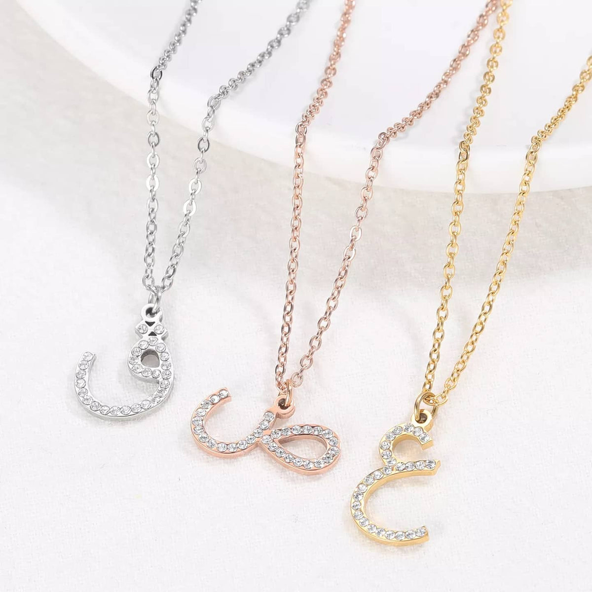 Your Arabic Faux Diamond Initial Necklace- Awal - Glitzy Inita Letter Alphabet Jewellery Gift - RANI