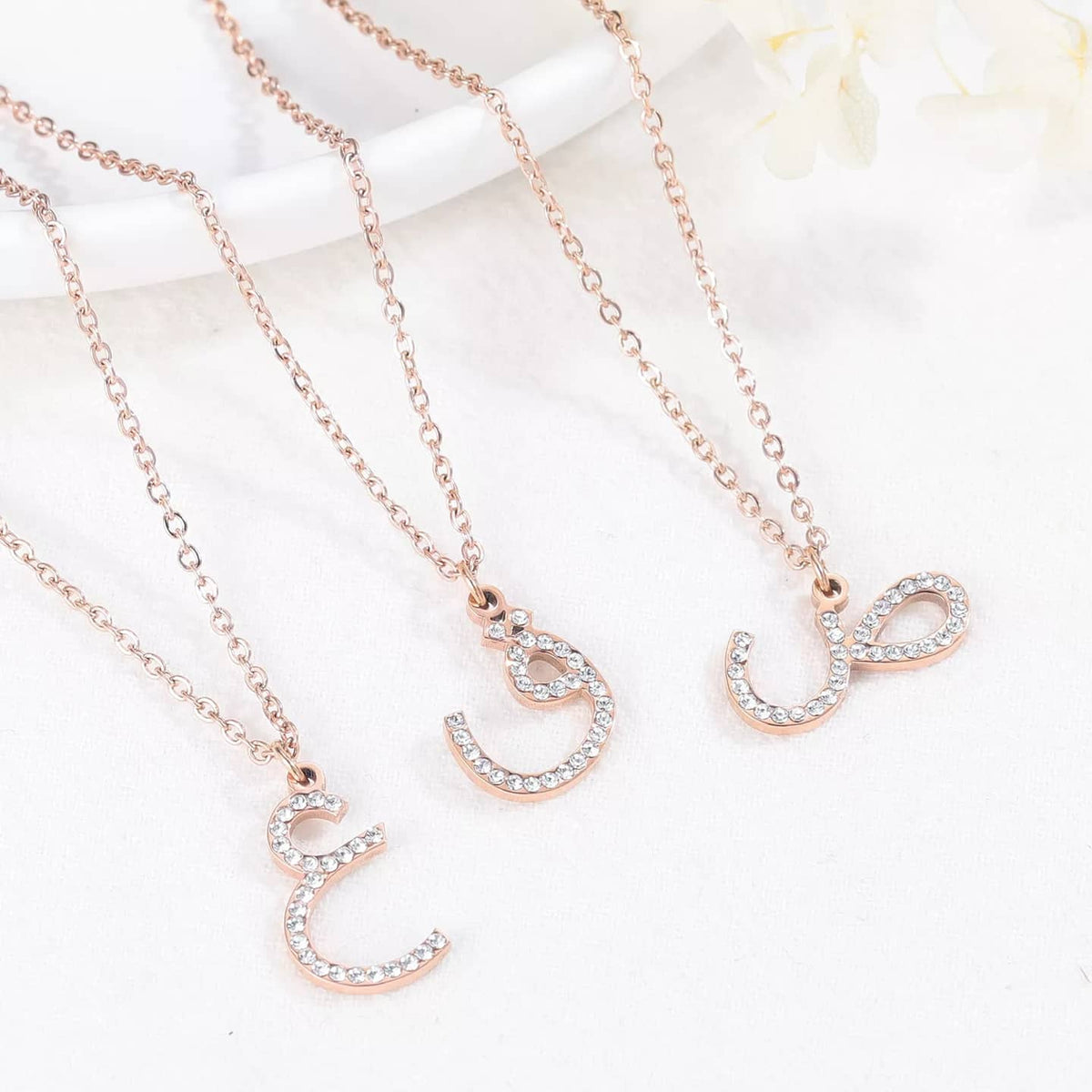 Your Arabic Faux Diamond Initial Necklace- Awal - Glitzy Inita Letter Alphabet Jewellery Gift - RANI