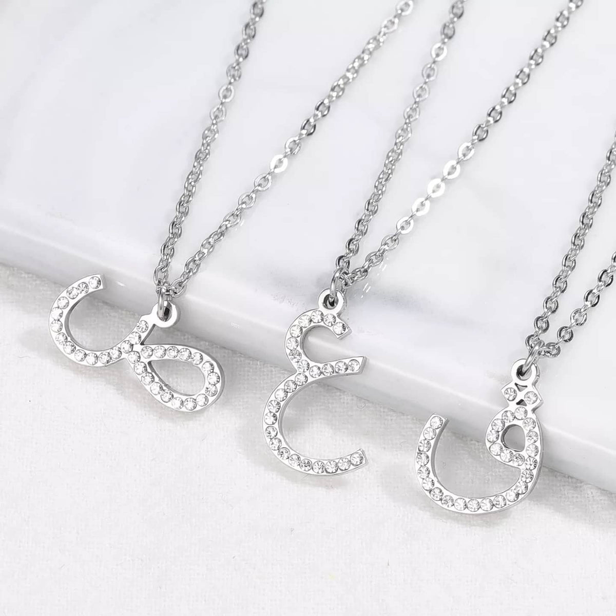 Your Arabic Faux Diamond Initial Necklace- Awal - Glitzy Inita Letter Alphabet Jewellery Gift - RANI
