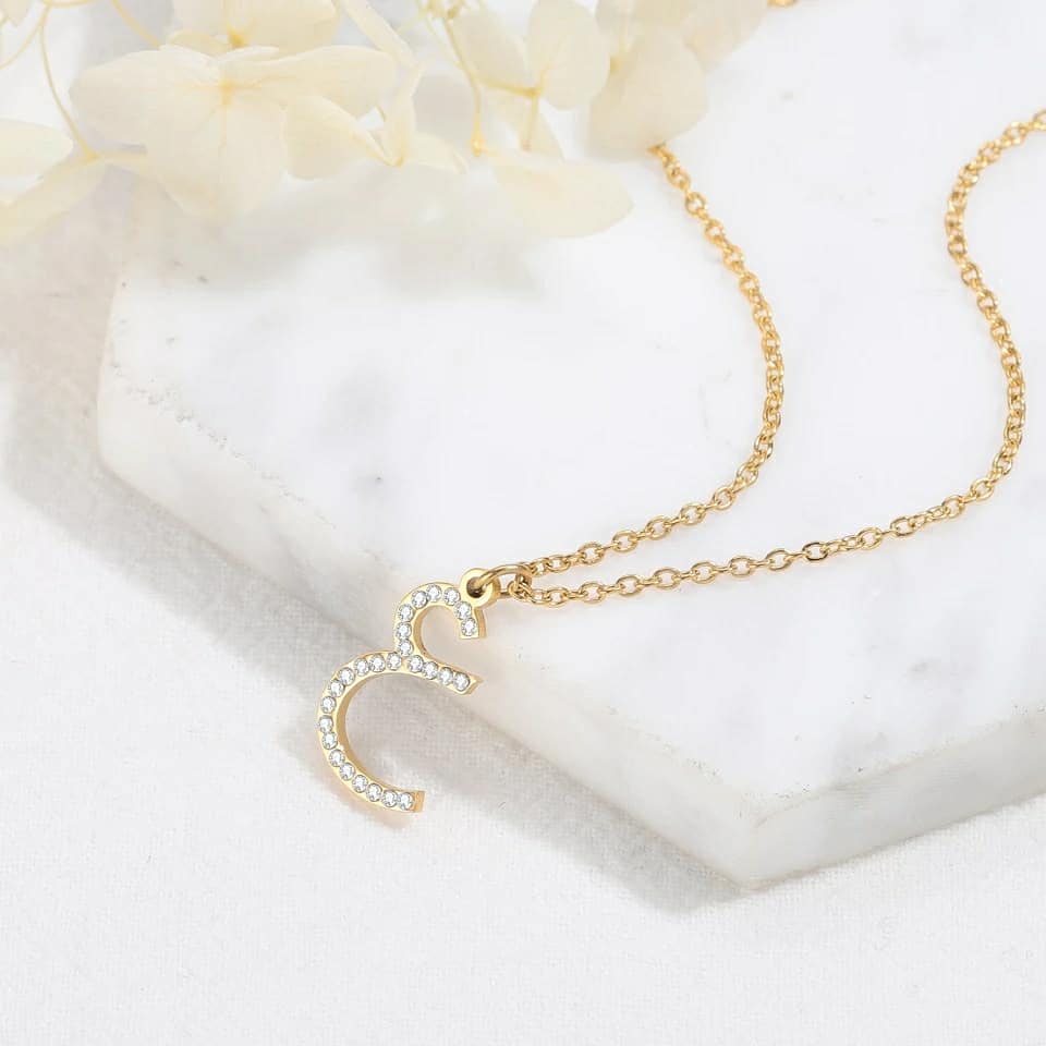Your Arabic Faux Diamond Initial Necklace- Awal - Glitzy Inita Letter Alphabet Jewellery Gift - RANI