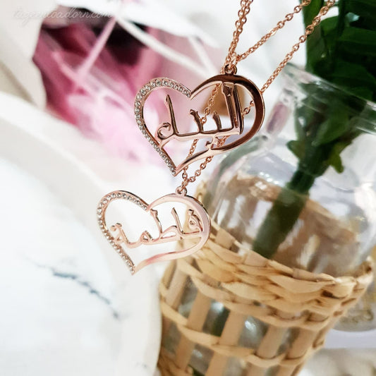 Personalised Girls Single Name Necklace - Diamante Diamond Sparkling Jewellery - Half Crystal heart Gift Birthday Eid  - RIMI