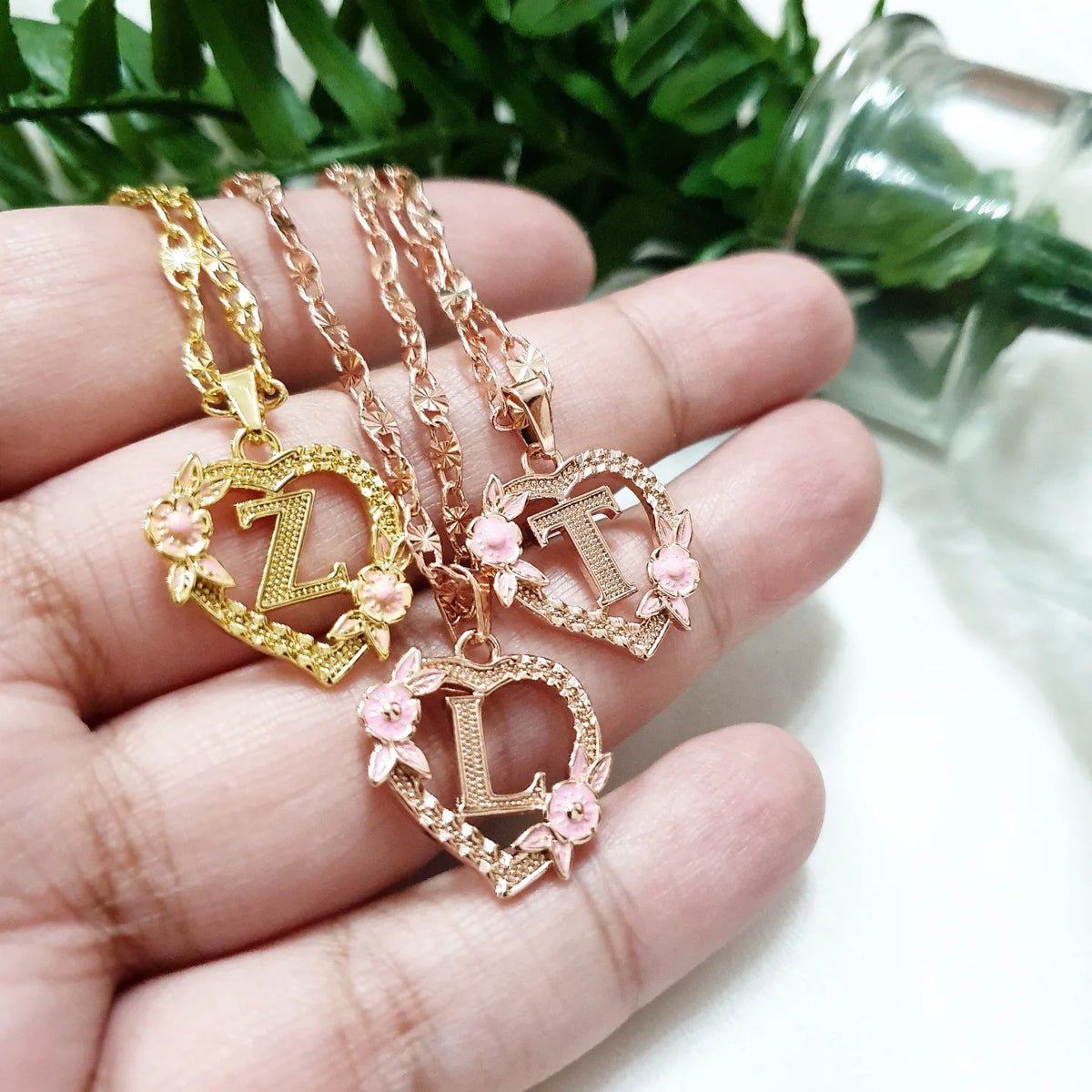 Personalised Letter Initial Necklace -  Awal - English Alphabet Enamel Eternal Rose Design Jewellery Gifts - ROSIE