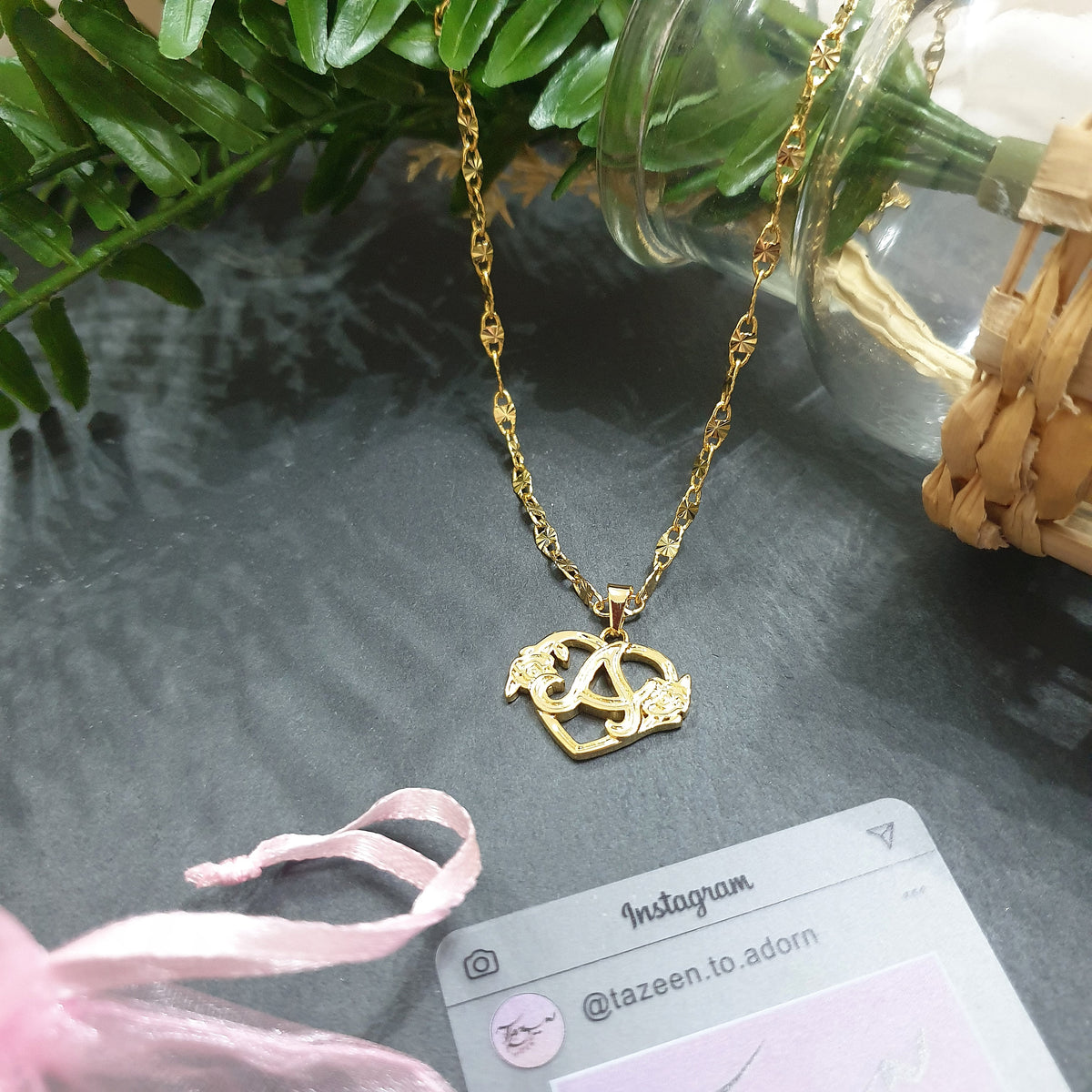 Personalised Letter Initial Necklace - Awal - English Alphabet Floral Rose Eternal Design Jewellery Gifts - HENNA