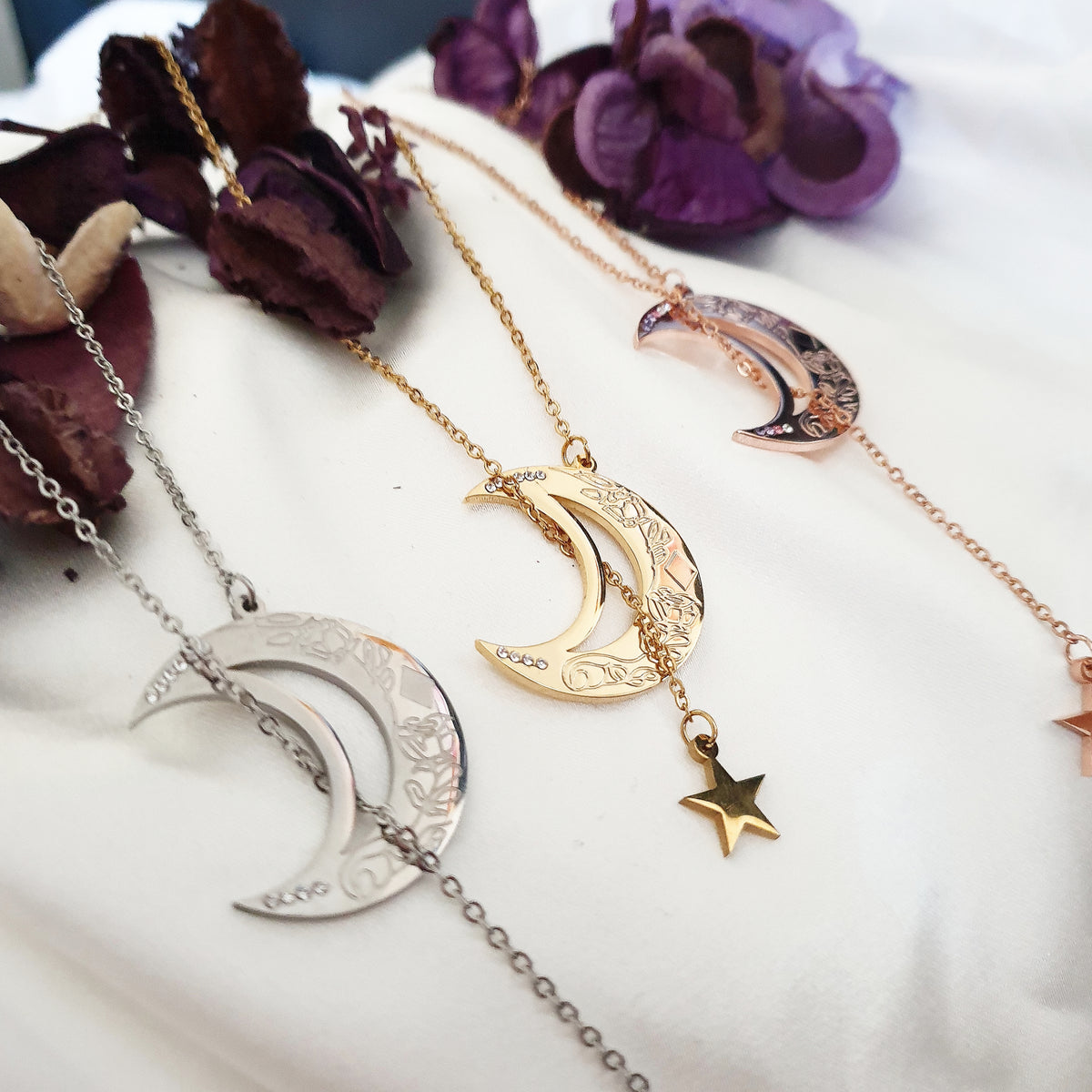 Crescent Moon Kiani Necklace - Exclusive to Tazeen - No Clasp Interlock Chain - Easy to where Able Friendly - Made specially to join in the front