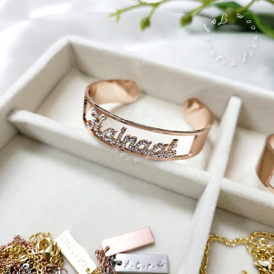 Baby & Kids Personalised Single English Name Diamante Bangle - Custom Bespoke Children Gift - Ages 3 plus -  MARY